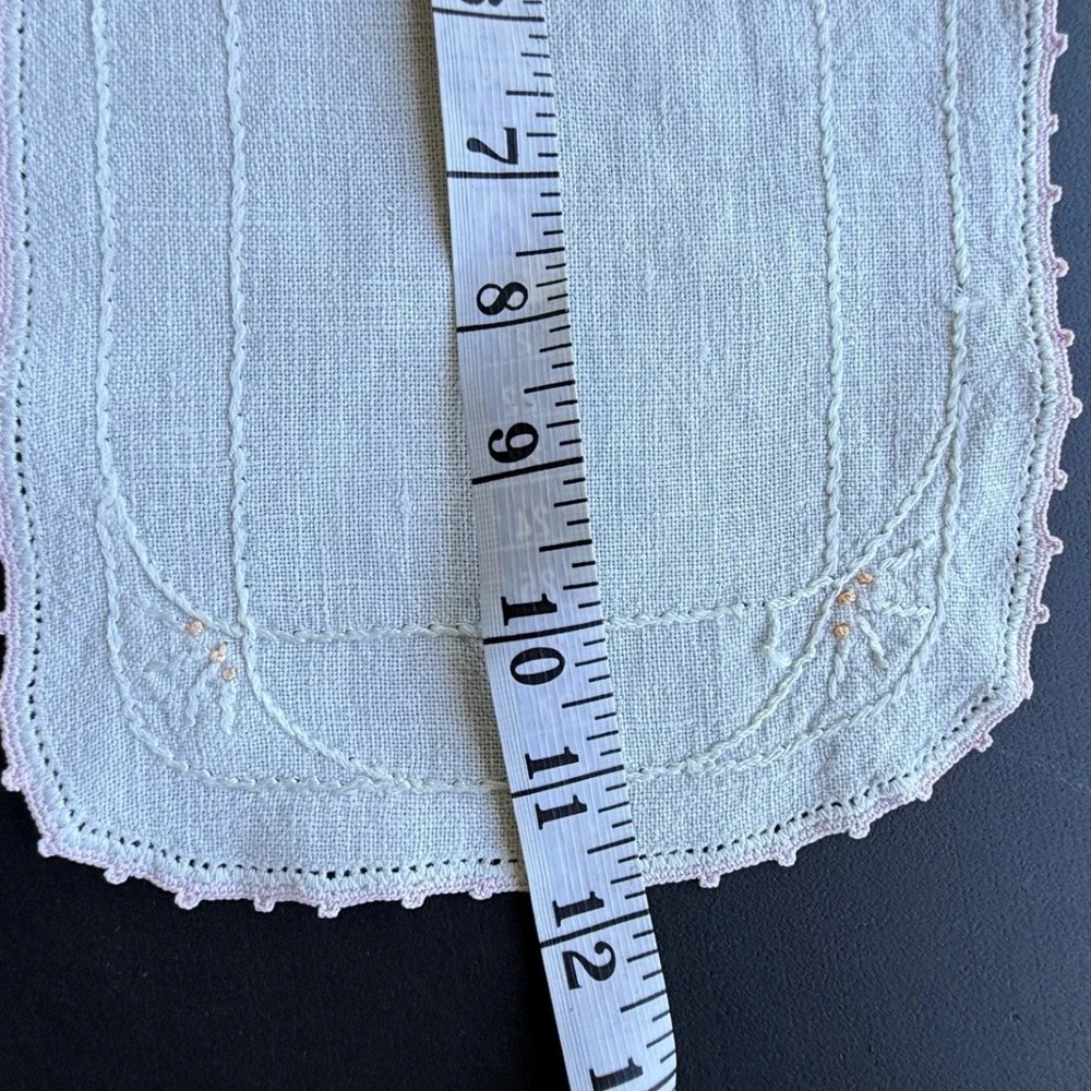 Vintage White Linen Doily Set 3pc Embroidered Lace Hot Biscuits Napkin